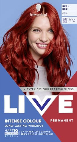 Schwarzkopf LIVE Intense Colour 035 Real Red Long-lasting Permanent Red Hair Dye With Extra Colour Refresh Gloss