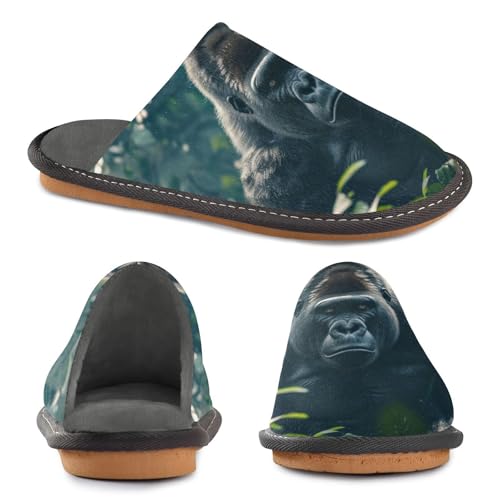 Silverback Gorilla House Slippers for Women Men, Warm Slipper Rubber Sole Memory Foam Indoor Outdoor 4-52