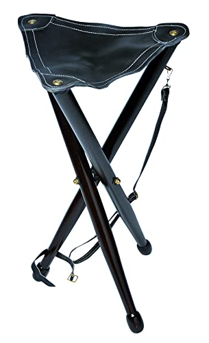 Januel Assento de tripé para hatier, pernas de madeira, assento de pele, altura 65 cm, para lazer, natureza, exterior, campismo, caça, pesca, bushcraft castanho com alças, sólido e duradouro