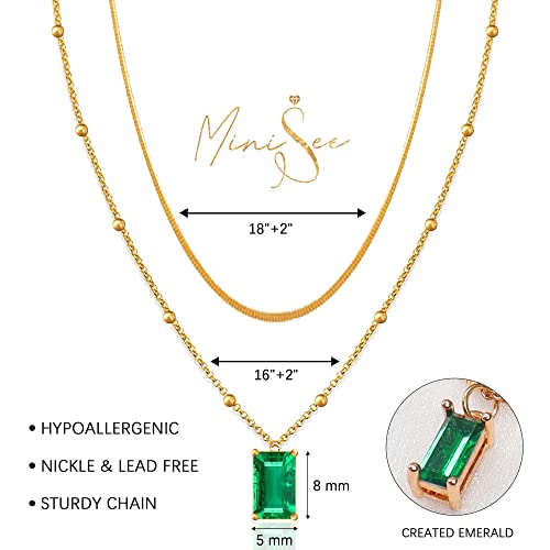 Minisee 14K Gold Plated Emerald Necklace For Women, Layered Choker Necklace For Teen Girls Green And Gold Necklace, Emerald Pendant Jewelry Christmas Gifts #TOP1