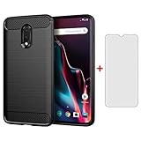 Asuwish Handyhülle für OnePlus 7/6T Hülle mit Glas Folie Panzerfolie Schutzfolie & Extra Dünn Silikon TPU Cover A6010 A6013 Slim Handy Hüllen Schutzhülle Phone Hülle Schwarz