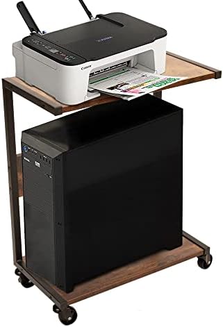 JRA products Computer Tower Stand | Height Adjustable 2 Tier Desktop Stands with Lockable Wheels for Home Office School Black 19.75 x 10.25 x 24 Inches