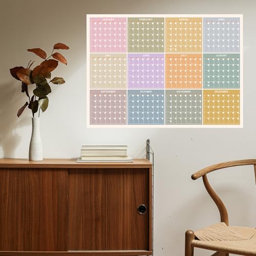 Calendário de parede anual 2025, calendário de parede grande colorido, um olhar, calendário de pared