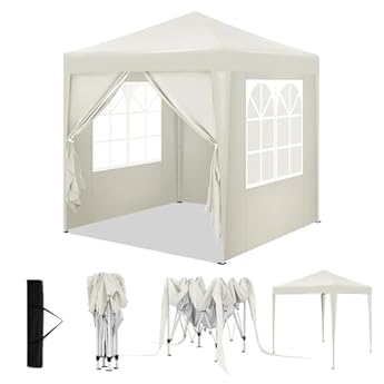 Foto di WOLTU Gazebo Pieghevole da Giardino, Gazebo Impermeabile Pop Up da 2x2m con Pannelli Laterali, Tendone Esterno, Altezza Regolabile, Protezione UV, con Custodia, Beige