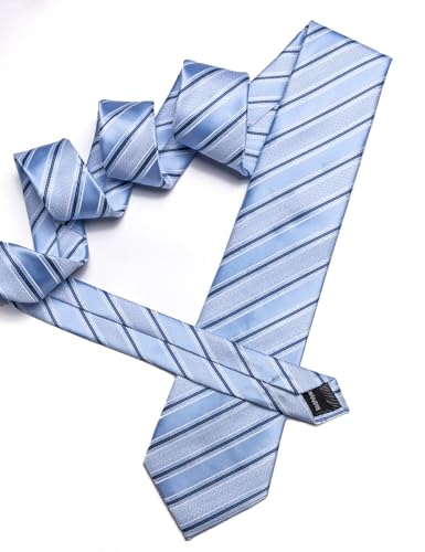 Image of Barry.Wang Plaid Ties Check Mens Necktie Set with Handkerchief Cufflinks Classic Stripe