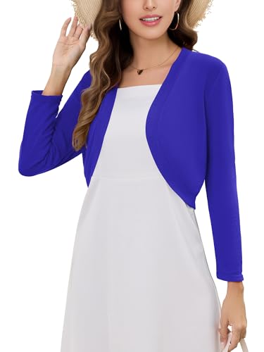 Image of Women's Long Sleeve Shrugs Lightweight Open Front Cropped Cardigan for Women S-2XL