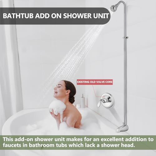 Kit de conversión de bañera a ducha con barra vertical y cabezal de ducha, cromo pulido | Barra vertical de acero inoxidable SUS304 de 70 pulgadas, cabezal giratorio 360°, grifo diverter para bañera, montaje en pared miniatura 3
