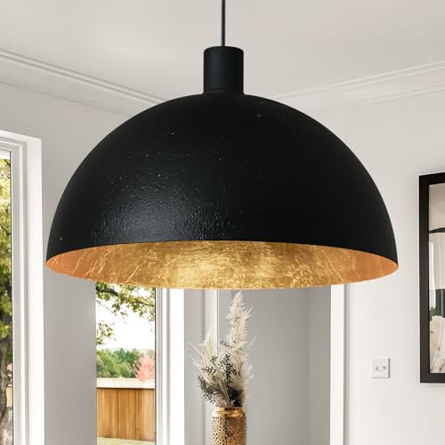 WONEHIR 20 Inch Large Black Chandelier Dome, Bold Matte Black and Gold Pendant Light with Luxe Glow, Hanging Fixture for Dining Room, Kitchen Island, or Foyer