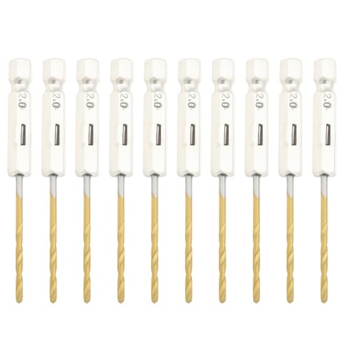 EMSea Lot de 10 forets hélicoïdaux à tige hexagonale de 2 mm pour verre, bois, acier inoxydable, métal, plastique