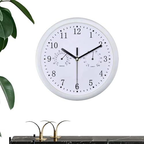 Vibhgtf Horloge d'extérieur | Horloge-Hygromètre Combo étanche - 10 pouces, silencieuse, ronde, alimentée par piles, facile à lire, décorative pour salle de bain, terrasse, piscine