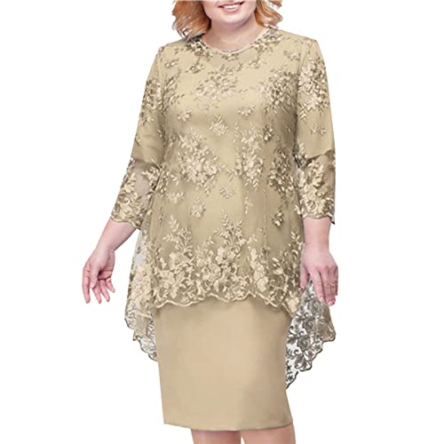 Vestido de fiesta de graduación para mujer, elegante, con encaje bordado, media manga, vestido casual para mujer, caqui, L