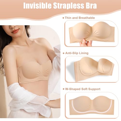 D.DUO Strapless Bras, Adhesive Push up Bras, Backless Bra, Wirefree Non-Slip Invisible Tube Top for Women2