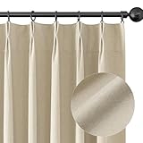 ChrisDowa Natural Full Blackout Curtains Pinch Pleated Curtains with Rings and Hooks Cream Colored Linen Thermal Windows Curtains 84 Inch Length 2 Panels Set for Bedroom Back Tab Pinch Pleat Drapes