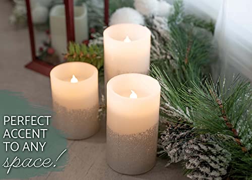 Image of Elanze Designs Silver Tone Glitter 6 inch Wax LED Flameless Pillar Candles Set of 3