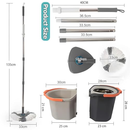 Image of EXVITO 360Spin Mop with Bucket | Dual Drive Floor Cleaning System with Stainless Steel Wringer | Super Absorbent Microfiber Heads 2 Refills Easy Self-Wringing MopSet for Home &Office - Pedal White