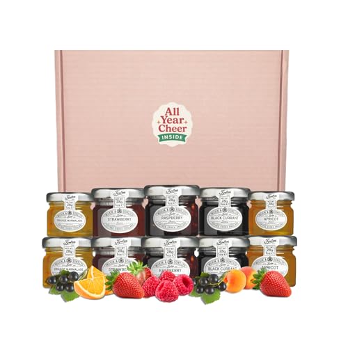 All Year Cheer Mini Jam Gift Set 10 x 28g Tiptree Preserve Selection | Strawberry Raspberry Blackcurrant Apricot & Orange Marmalade | Luxury Breakfast Taster Box | Foodie Gift for All Occasions