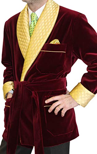Men's Smoking Jacket Robe Burgundy Velvet Quilted Jackets Velvet Gown Robe Dinner Jacket Blazers2