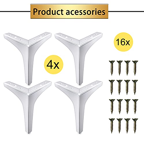 Gosche Metal Furniture Legs 7 Inch, Chrome Polished Silver Sofa Legs Set Of 4, Modern Style Replacement Triangle Legs For Dresser Chair Bed Cabinet Cupboard Diy Replacement Couch Feet #TOP4