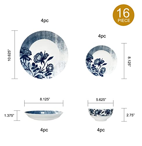 Dinnerware, Fine Bone China, 16 Piece Plates And Bowls Set, Service For 4, Rose, Microwave Safe, Dish Set, Essential Home, Everyday Living, Kitchen Dishes, Dinner Set, Giftware #TOP1