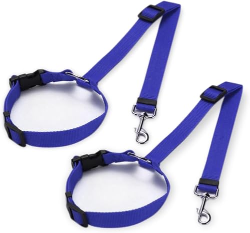 Image of Dog Seat Belts for Cars, Dogs Cars Harness Belt Pets Headrest Adjustable Elastic Nylon Bungee Buffer Restraint Elastic Belt (Pack of 2). (Blue)