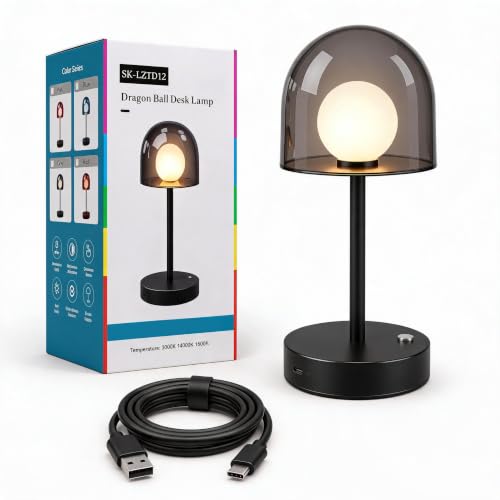 Image of Rechargeable Table Lamp, Matt Black Metal Body, Cordless Touch Bedside Lamp