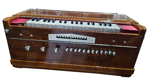 ULTRA-PREMIUM 13 SCALE FIXED DESIGN SCALE CHANGER KOLKATTA DSR HARMONIUM, 4 SETS OF MOHANLAL REEDS, FULL TEAKWOOD with BRASS FITTINGS