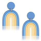 Rainbow Polymer Clay Earrings for Women and Girls, Handmade Multicolor Drop Dangling Stud Boho Bohem