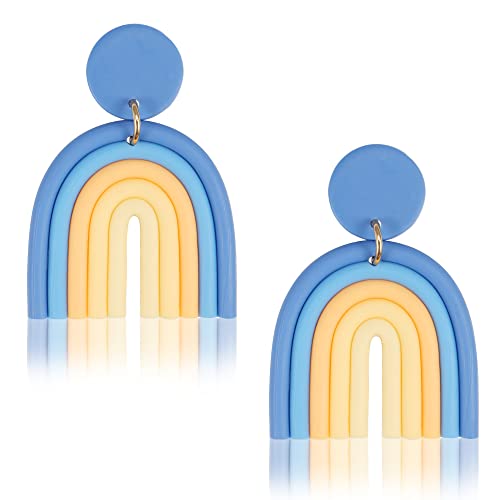 Rainbow Polymer Clay Earrings For Women And Girls, Handmade Multicolor Drop Dangling Stud Boho Bohemian Teacher Earrings Vintage Tassel Retro U Shape Ceramic Clay Earring Pendant Jewelry #TOP3