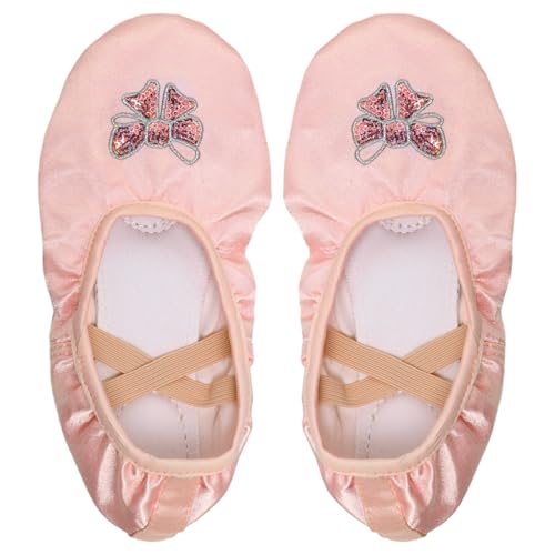 Girls Satin Ballet Dance Shoes Bow Split Sole Dance Shoes Roll Up Slippers Ballroom Dance Shoes3