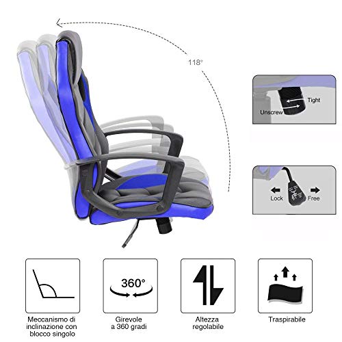 Poltrona Presidenziale Ergonomica Sedia Gaming Racing da Scrivana in Eco Pelle Arredo Ufficio Casa Cameretta Sala Riunioni Regolabile in Altezza Girevole e Direzionale - Sedia gaming - Immagine 3