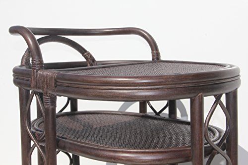 Serving Cart Handmade Woven Natural Rattan Wicker With Wheels Dark Brown Fully Assembled. #TOP5