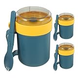 HOMSFOU Tazas para Sopa Grandes 3 Unidades 500 Ml Tapa y Cuchara, Plástico Resistente Azul, Aptas para Microondas, para Desayuno y Comidas Rápidas Portátiles