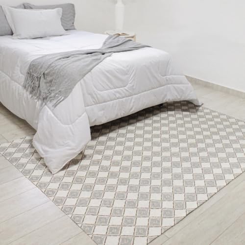 Tapete Sala Quarto Geométrico 2,00m x 1,40m Antiderrapante Emborrachado Artesanal de Tear Jacquard D
