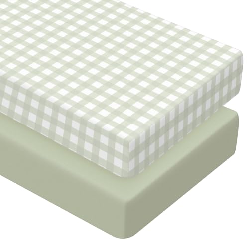 Image of Peryiter 2 Pack Gingham Crib Sheets for Girls Boys Green Bed Sheet Set Fitted 52'' x 28 inch for Standard Crib Mattress Stretchable Soft Toddler Aesthetic Nursery Decor