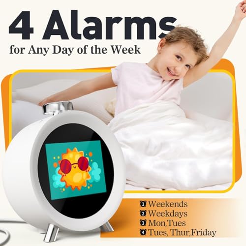 Image of MOMILLA Alarm Clocks for Bedrooms, 2.8 inch Color Display, 7-Day Programmable 4 Alarms, Loud Alarm Clock for Heavy Sleepers Adults /Kids /Teen, Digital White Noise Sound Machine, Easy to Set, Hourly Chime