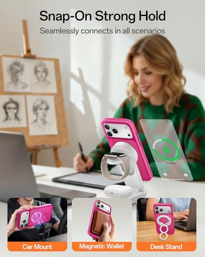 Image of UNBREAKcable Magnetic for iPhone 17 Pro Case 6.3-Inch, Compatible with MagSafe, Full Camera Protection, Built-in Magnetic Ring, Drop Protection Shockproof Slim Phone Cover - Hot Pink