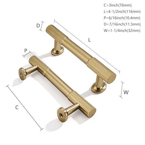 khtumeware 3 Inch Hole Center 10 Pack Brushed Brass Heavy Duty Solid Warm Brass Cabinet Pulls, Kitchen Drawer Handles, for Dresser cabinets, cabinets by khtumeware - Used condition - Image 2