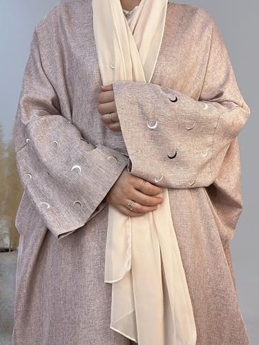 Image of Women's Batwing Sleeve Open Front Kimono Abaya Embroidery Moroccan Kaftan Cardigan