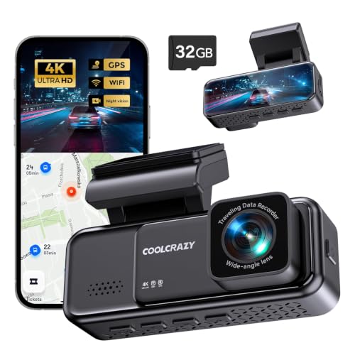 COOLCRAZY 4K Dash Cam Front, Built-in WiFi GPS...