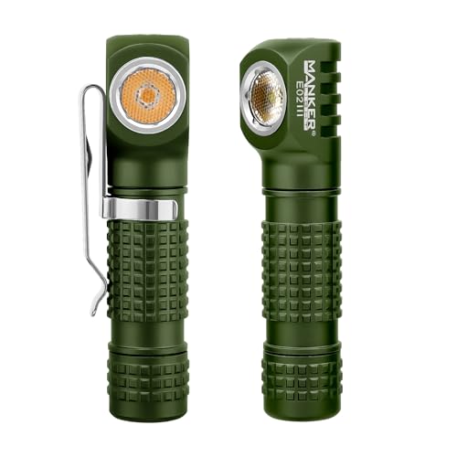 Image of Manker E02 III Everyday-Carry Flashlight, USB-C Rechargeable Flashlight, Pocket EDC Flashlight with Magnetic Tail, Reversible Clip (400 Lumens NICHIA 519A-v1 4000K R9080, Army Green)