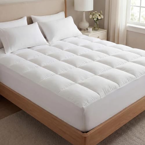 Premium Quilted 1000GSM Luxury Extra Thick Mattress Topper - Breathable & Fluffy Soft with 8-21 inch Deep Pocket Hotel-Style Plush Top Overfilled Luxury Bed Topper (White Twin)