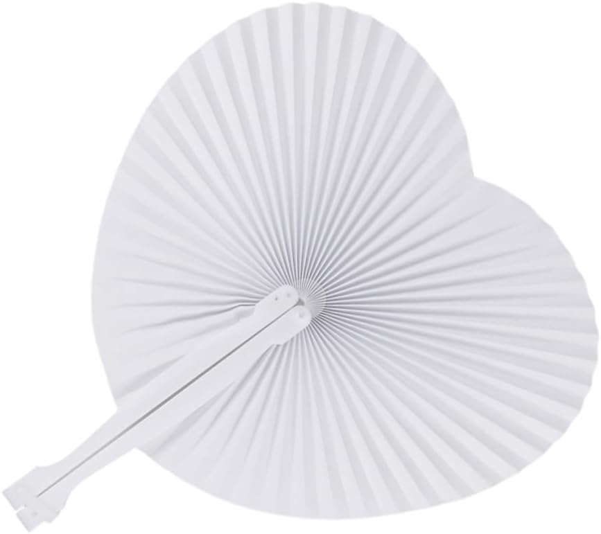 PRETYZOOM 48pcs White Heart Shape Paper Fans Wedding Party Favor Fans Folding Hand for Summer Use