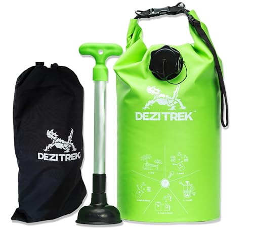 Dezitrek All in One Hand Wash Bag and Plunger Set - Off Grid Washing Machine Non Electric for Camping Travel | Eco Friendly Portable Manual Clothes Washer Laundry Bag for RV's (Medium)