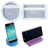 2 Pack Square and Round Silicone Resin Molds, DIY Epoxy Phone Stand Holder for Cell Phone, Craft Desktop Decor Bracket