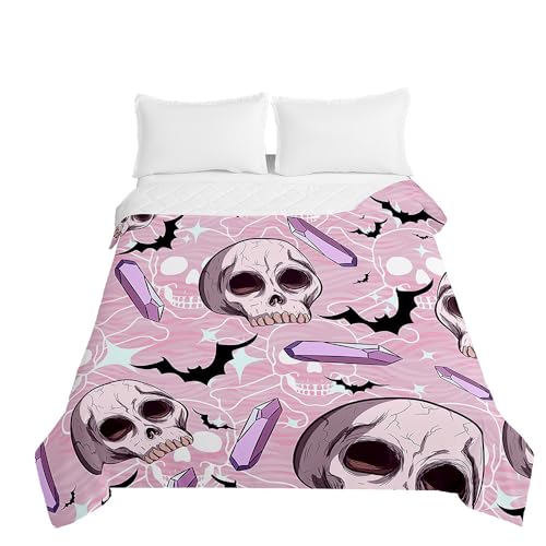 Highdi Piumino Estivo Matrimoniale, Stampa di Halloween Microfibra Extra Morbido Trapunta Matrimoniale,Bedding Piumino 220 x 240 cm,Piumone Leggero per Tutte Le Stagioni (220x240cm,Teschio)