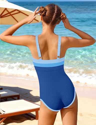 Image of Shallmu Girls Swimsuit Color Block Adjustable Straps One Piece Summer Bathing Suit for Girls 9-16 Years