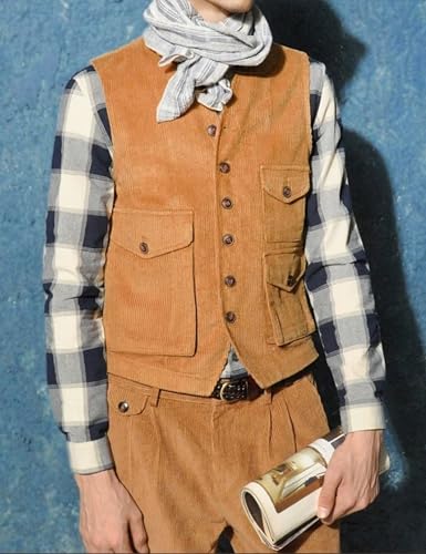 Men's Corduroy Suit 2 Piece Vest and Pants Set Wedding Groomsmen Slim Fit Retro Formal Prom Tuxedo2