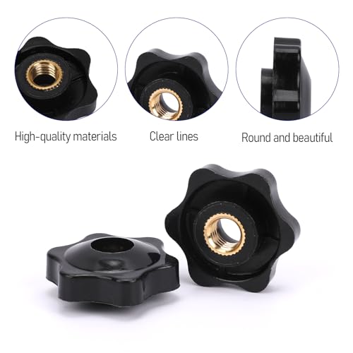 Image of MOZEAT LENS 20 Pack 1 /4-20 Knob 6 Star Knobs 1 /4 Inch 20 Female Threaded Hexagon Head Thru Knob Clamping Knobs Jig Knobs T Track Bolts, Black, 554350 3 VNKWeQdRd