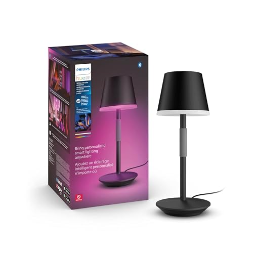 Philips Hue White And Color Ambiance Lampa Stołowa Go (czarna), Lampka Smart LED z Paletą 16 mln Kolorów i Możliwością Ściemniania, Inteligentne Oświetlenie Sterowane Aplikacją