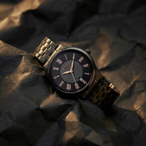 Image of Titan Neo Roman Analog with Black Dial Black Stainless Steel Strap Watch for Men - 10063NM01